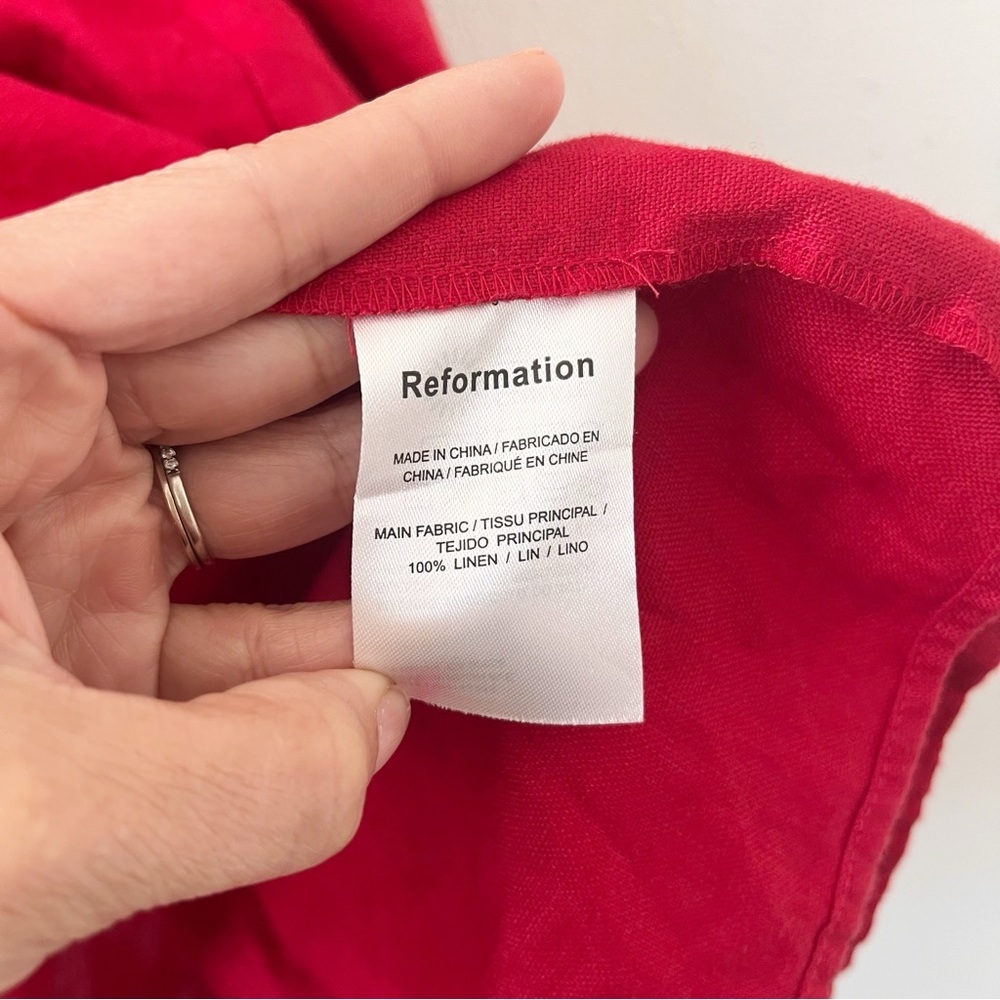 Reformation Teya Red Linen Two Piece Set Crop Top Midi Skirt - Picture 6 of 13